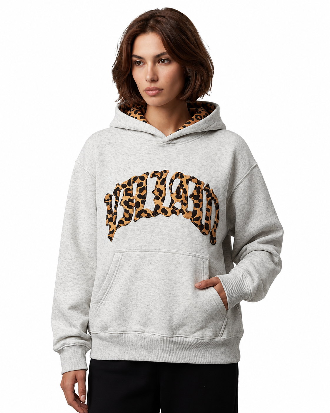 Women's Relaxed Fit Animal Print Hoodie – Leopard Appliqué Design