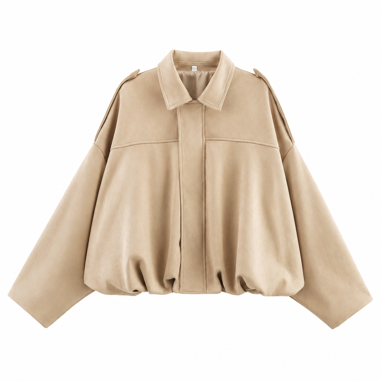 Women's Suede Bomber Jacket – Casual Shorter Cut, Pronounced Shoulders