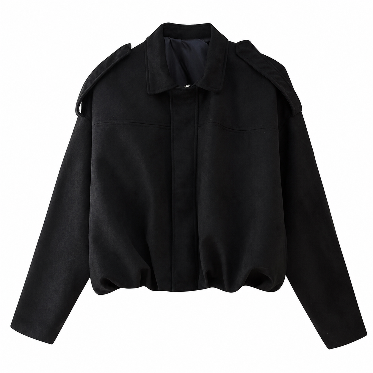 Women's Suede Bomber Jacket – Casual Shorter Cut, Pronounced Shoulders