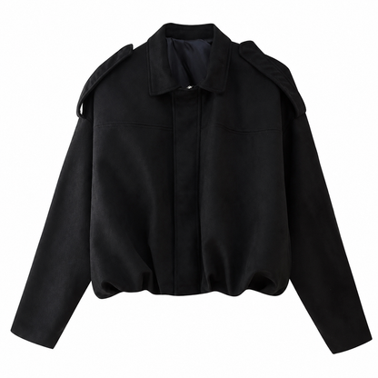 Women's Suede Bomber Jacket – Casual Shorter Cut, Pronounced Shoulders