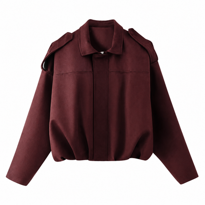 Women's Suede Bomber Jacket – Casual Shorter Cut, Pronounced Shoulders