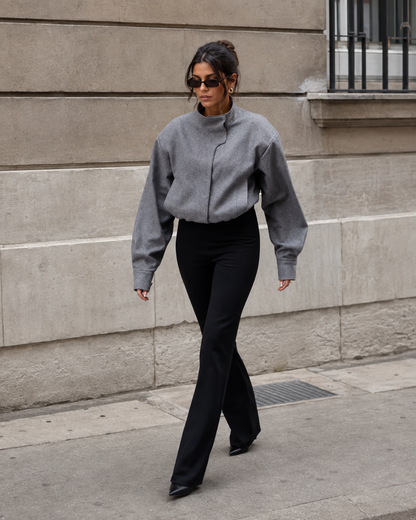 Women's Grey Woolen Short Jacket – Asymmetric Cropped Design