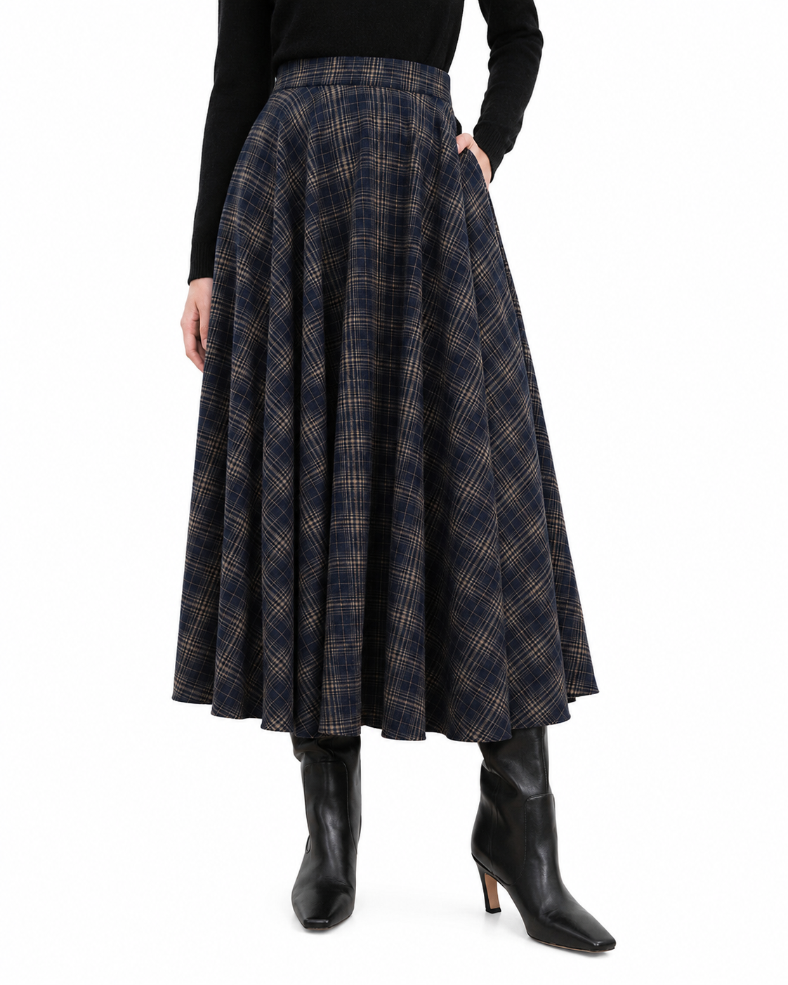Women's Black Midi Skirt – Regular Fit Woven Fabric