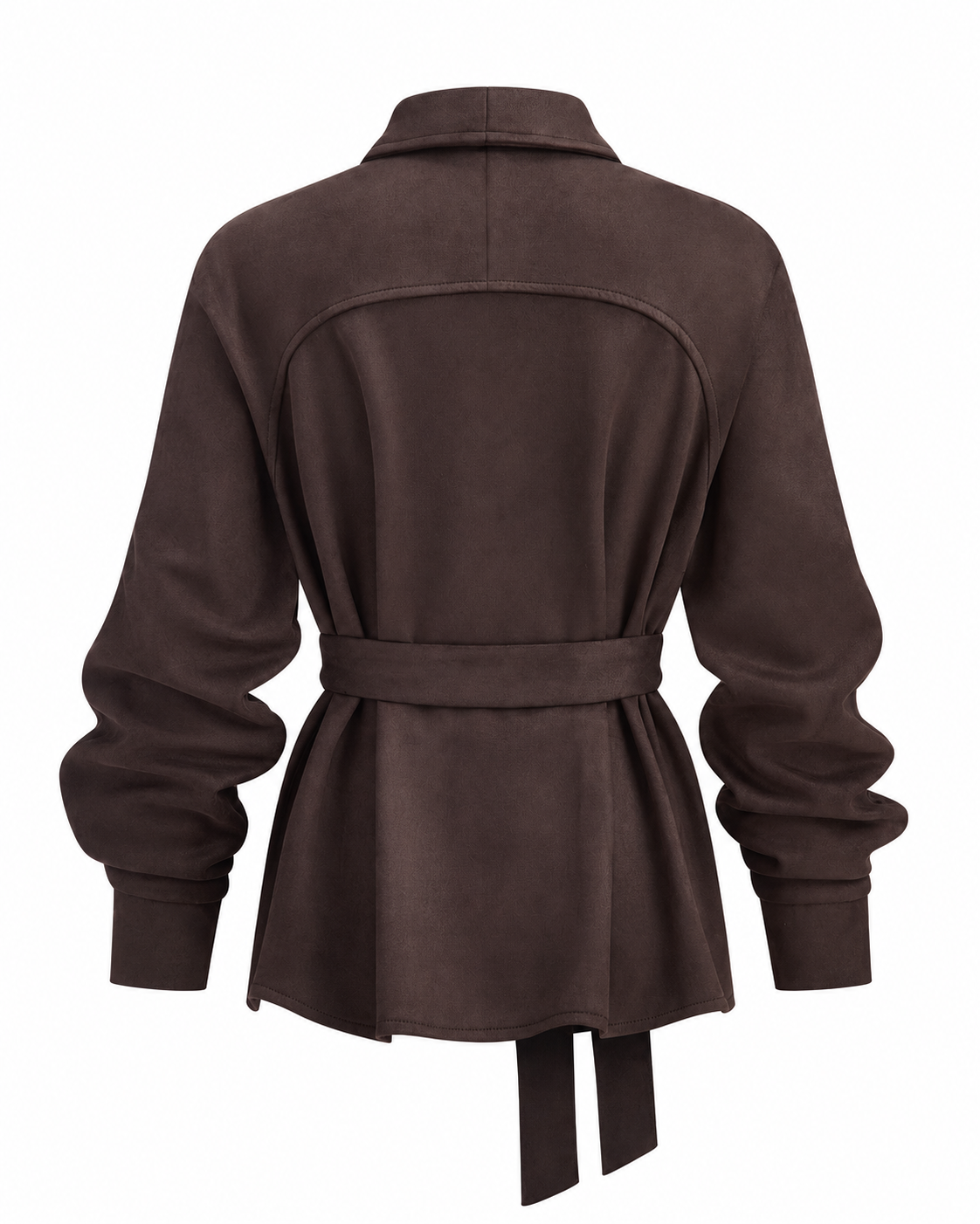 Women's Suede Effect Jacket – Belted Shawl Collar – Regular Fit, Long Sleeve