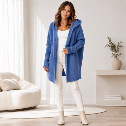 Women's Long Oversized Hooded Cardigan – Soft Fabric with Batwing Sleeves