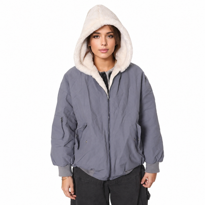 Women's Loose Hooded Jacket – Long Sleeve Zipper Closure for Autumn and Winter