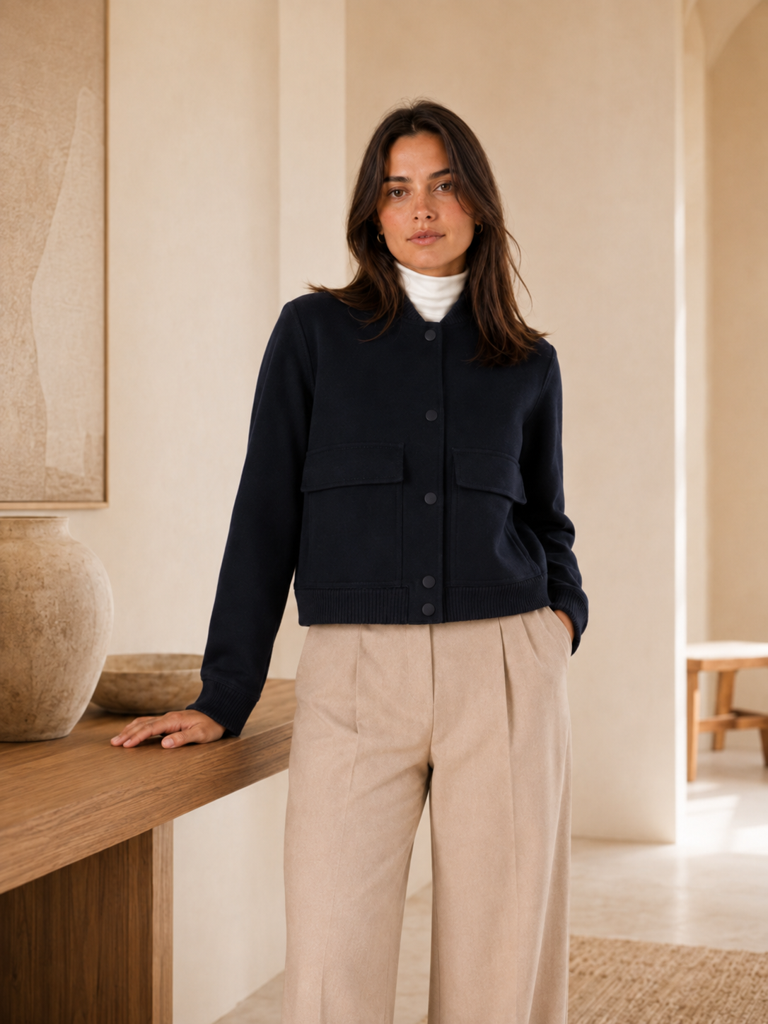 Women's Zip Front Bomber Jacket – Softly Structured Silhouette