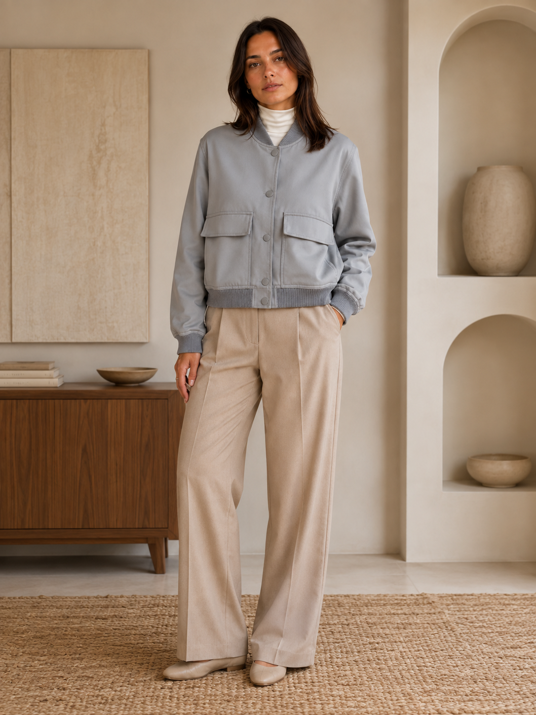 Women's Zip Front Bomber Jacket – Softly Structured Silhouette