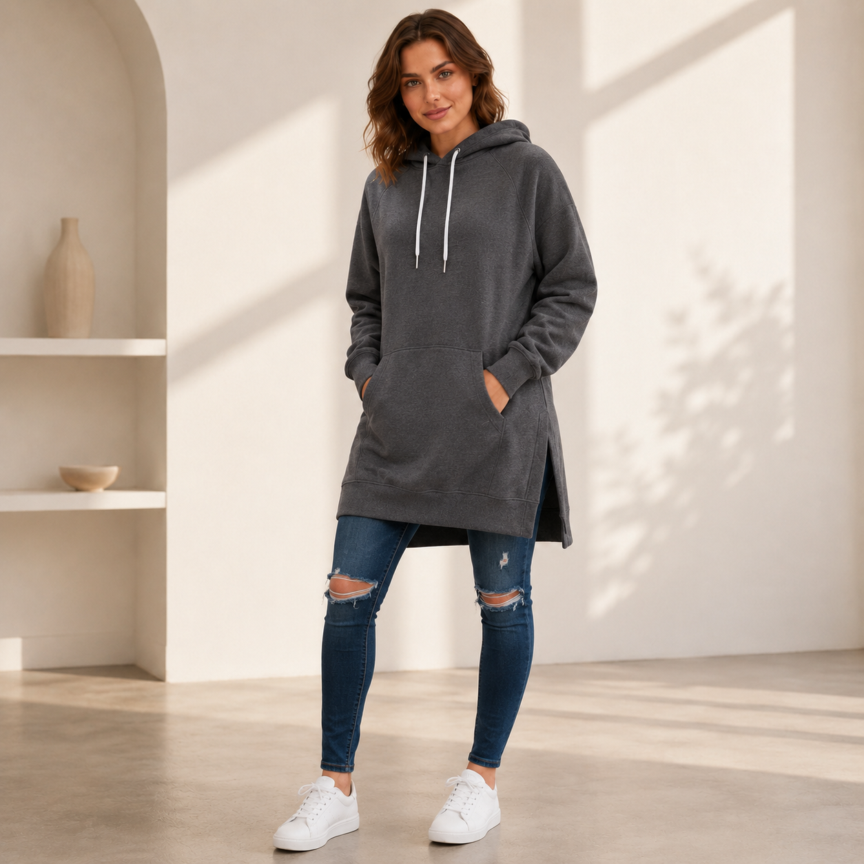 Women's Oversized Cotton Hoodie Dress – Longer Length Design