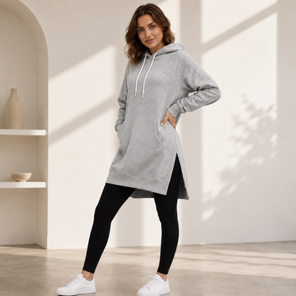 Women's Oversized Cotton Hoodie Dress – Longer Length Design