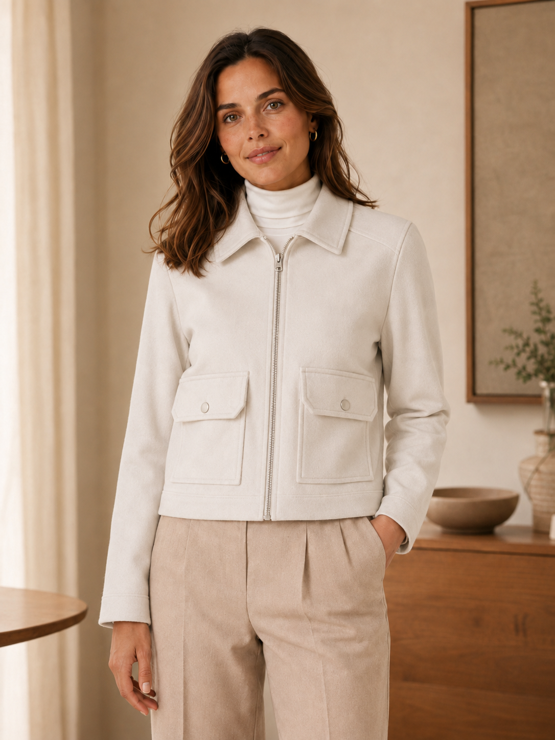 Women's Cropped Jacket – Clean Tailoring with Utility Detailing – Button-Front Closure