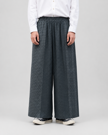 Men's  Plaid Patchwork Joggers – Elastic Waist Wide Leg Design