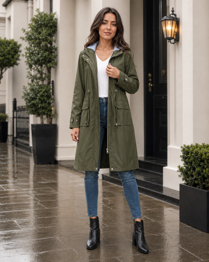 Women's Waterproof Jacket with Hood & Adjustable Waist