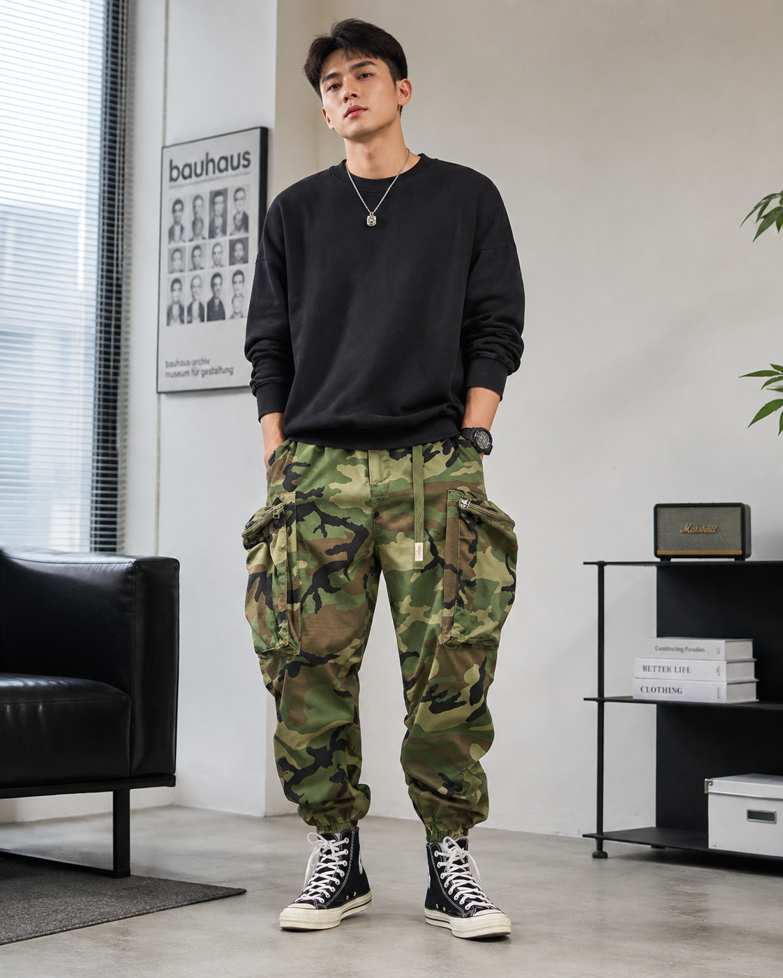 Men's Tactical Camouflage Harem Pants – Loose Fit with Large Multifunctional Pocket