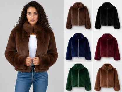 Women's Faux Fur Short Jacket – Fitted Design