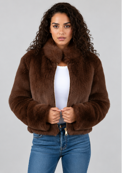 Women's Faux Fur Short Jacket – Fitted Design