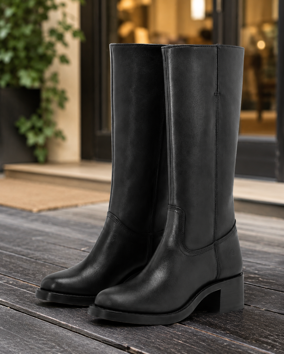 Women's Premium Leather Knee-High Cowgirl Boots – Tall Shaft Design with Stacked Block Heel