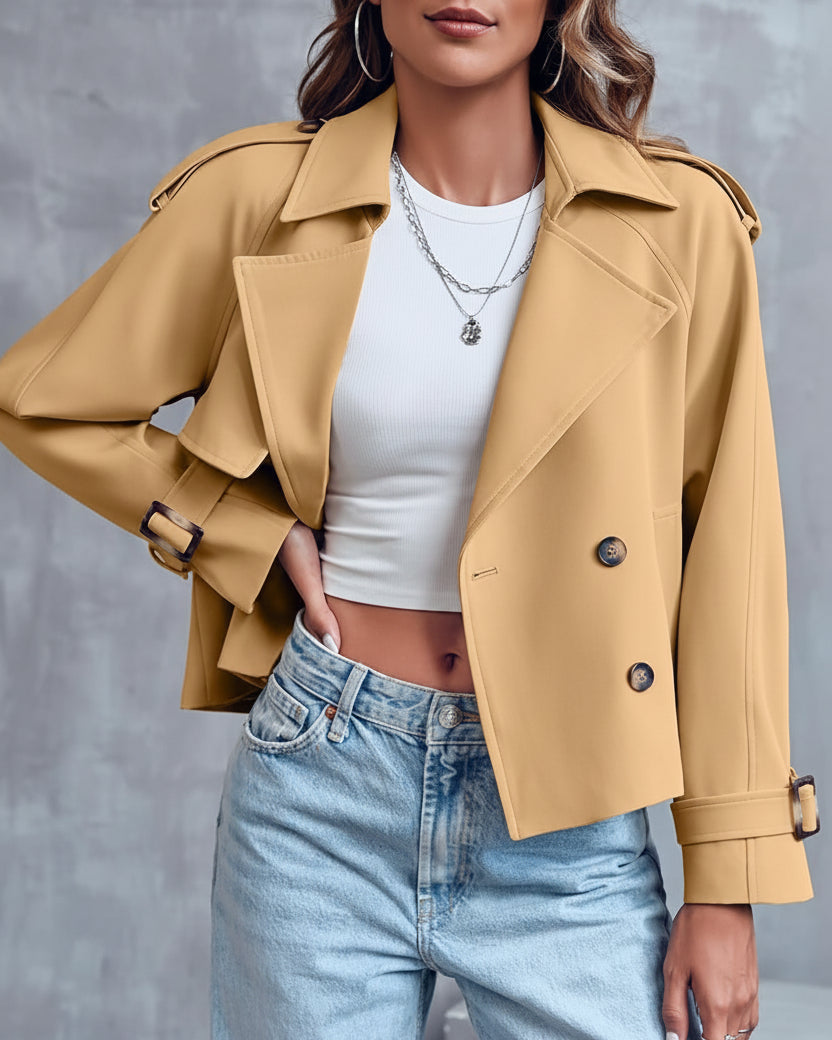 Contemporary | Cropped Trench Coat for Women with Double-Breasted Design | Versatile Outerwear for Year-Round Style 2