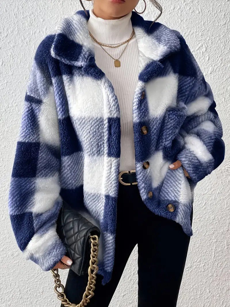 Cozy Charm | Women's Plaid Winter Jacket with Button-Up Design | Stylish Layer for Cold Weather 9