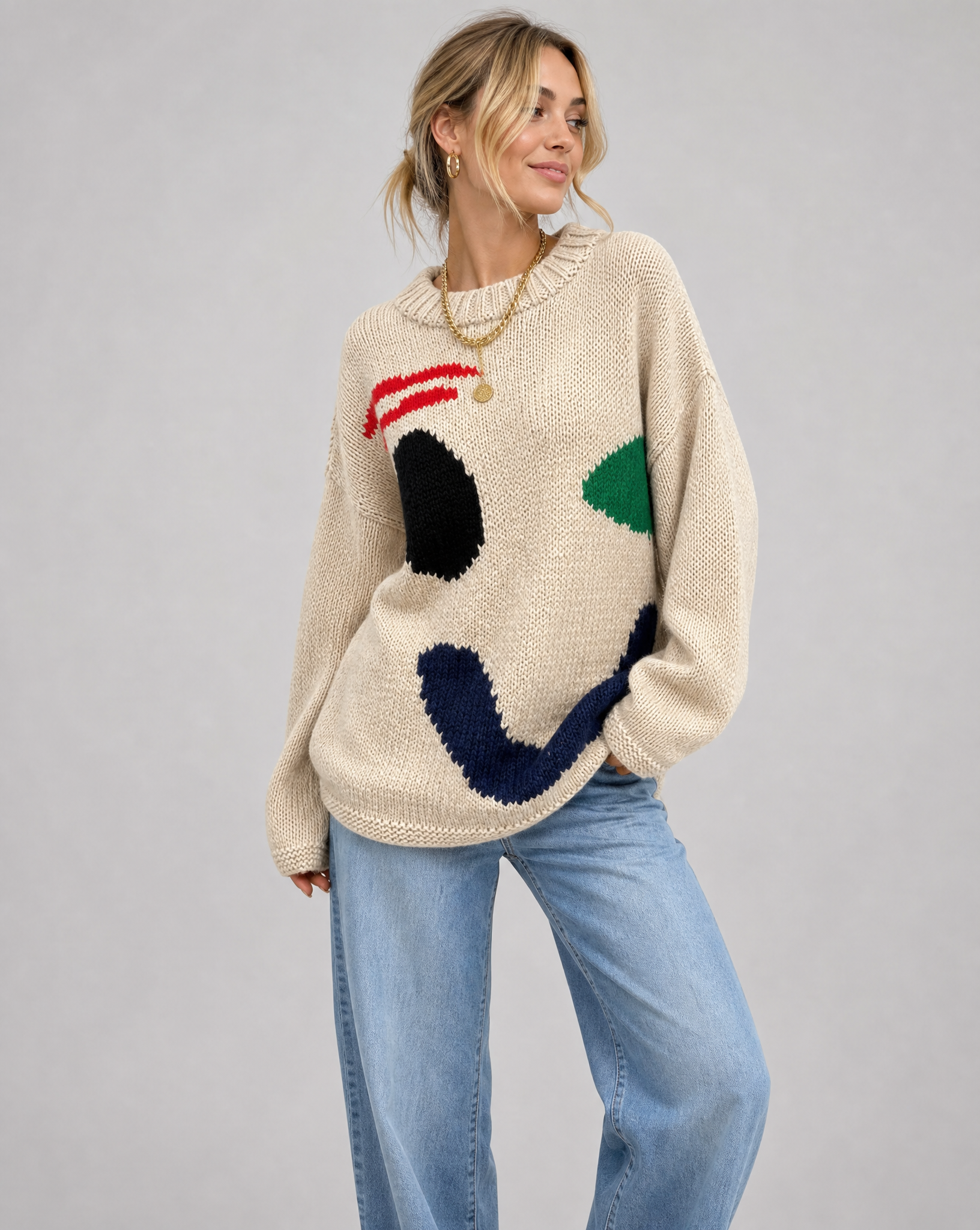 Cozy Collection | Oversized Cardigan with Smiley Face Design | Soft Comfort for Stylish Layering 1