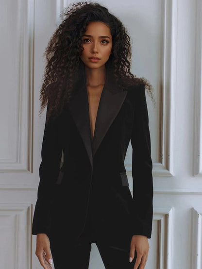 Elegant Co-Ord Blazer Flare Trouser Set with Contrast Lapels | Versatile Two-Piece for Professional and Evening Wear 8