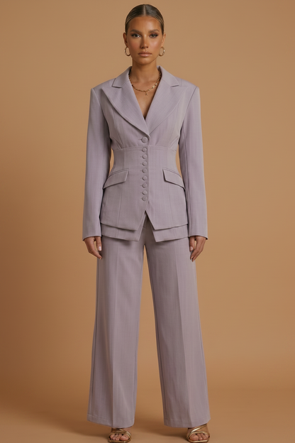 Women's Suit Set with Peaked Lapel Blazer & Wide-Leg Trousers