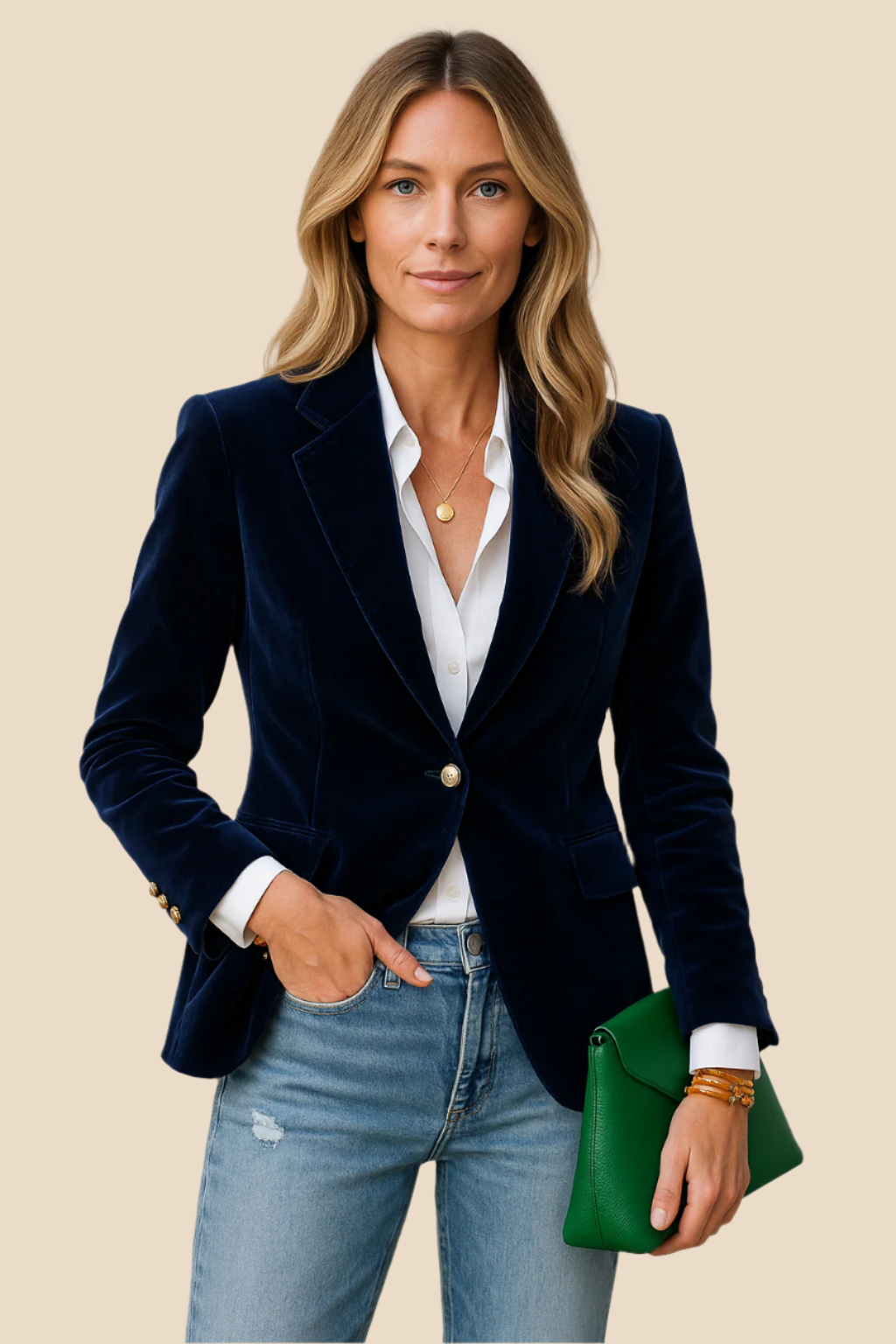 Tailored Fit Blazer with Gold Buttons