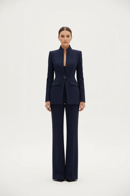 Women's Blazer and Palazzo Trousers Set – Tailored Cut with Pockets