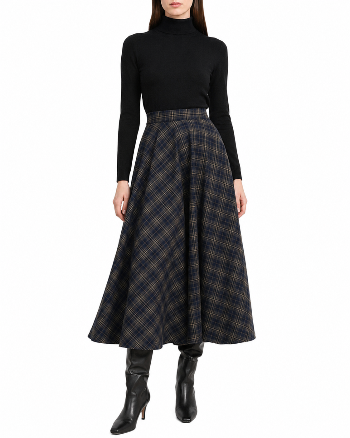Women's Black Midi Skirt – Regular Fit Woven Fabric