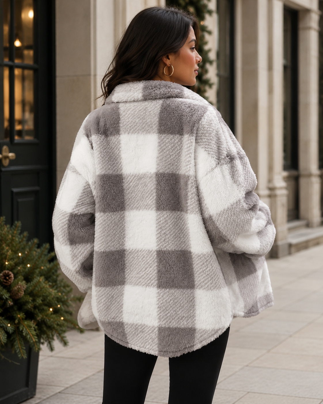 Women's Plaid Winter Jacket with Button-Up