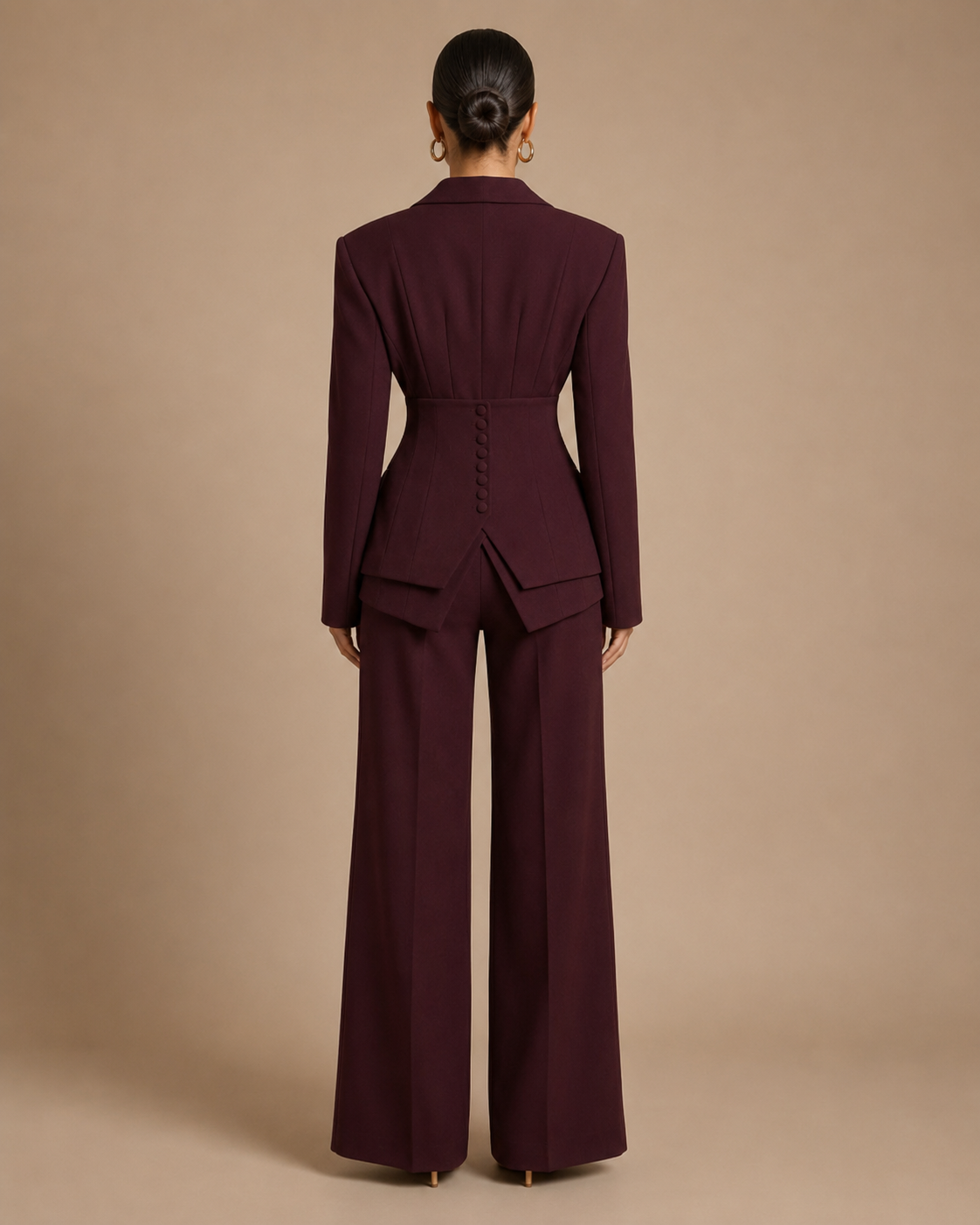 Women's Suit Set with Peaked Lapel Blazer & Wide-Leg Trousers
