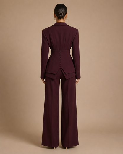 Women's Suit Set with Peaked Lapel Blazer & Wide-Leg Trousers