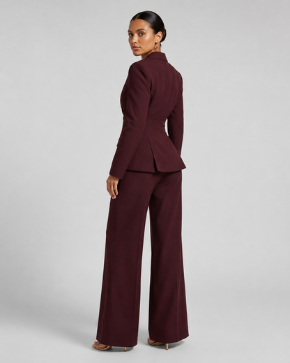 Women's Suit Set with Peaked Lapel Blazer & Wide-Leg Trousers