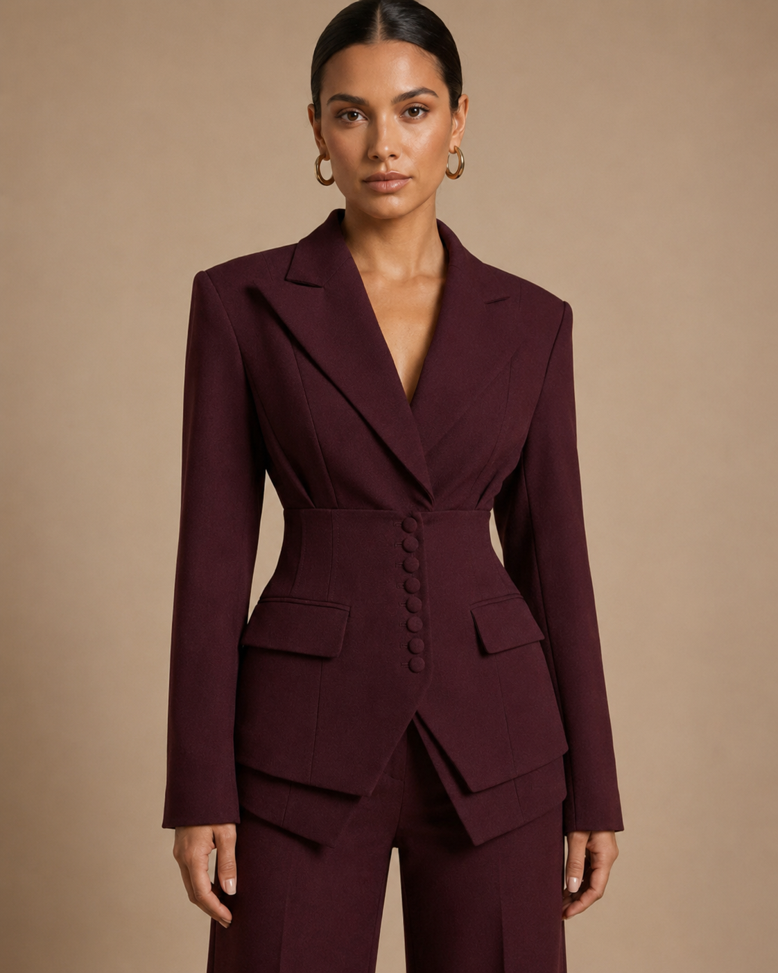 Women's Suit Set with Peaked Lapel Blazer & Wide-Leg Trousers