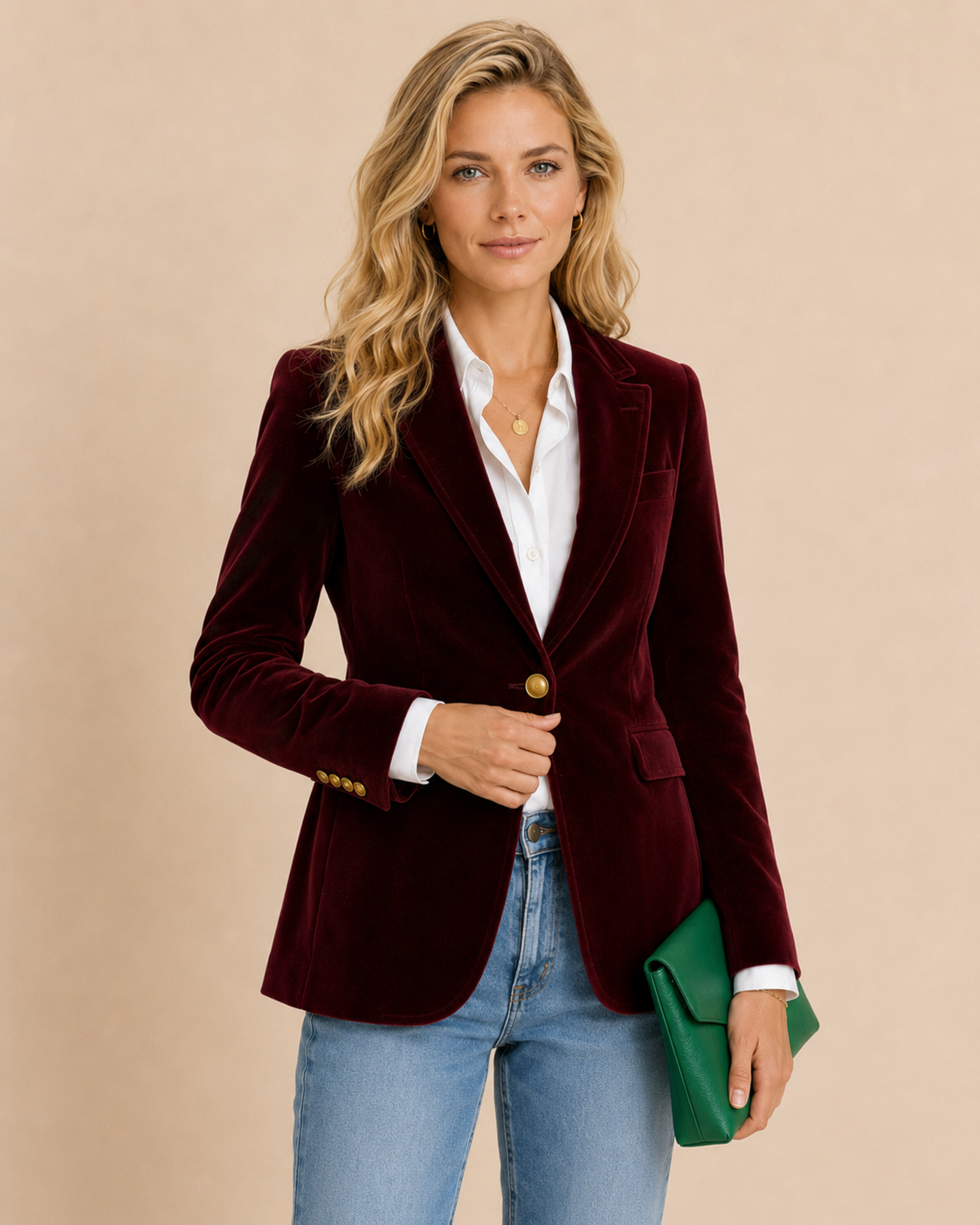Tailored Fit Blazer with Gold Buttons