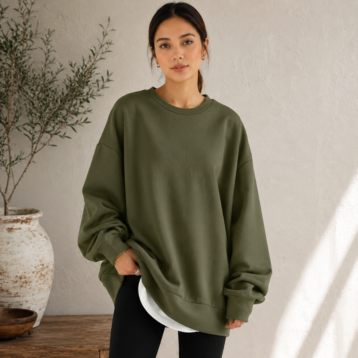 Women's Oversized Sweatshirt – Crew Neck with Dropped Shoulders