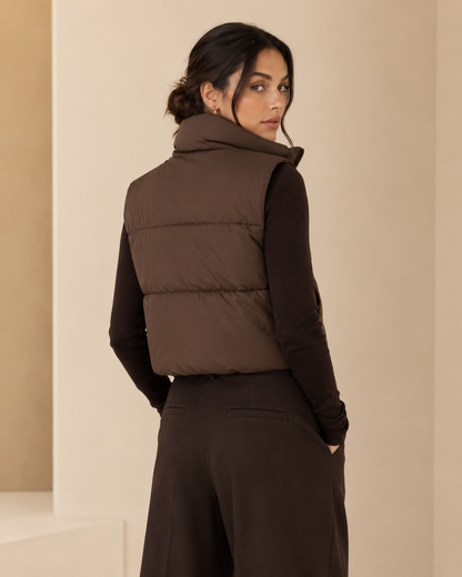 Women's Cropped Puffer Vest – Lightweight Padded Design With High Stand Collar