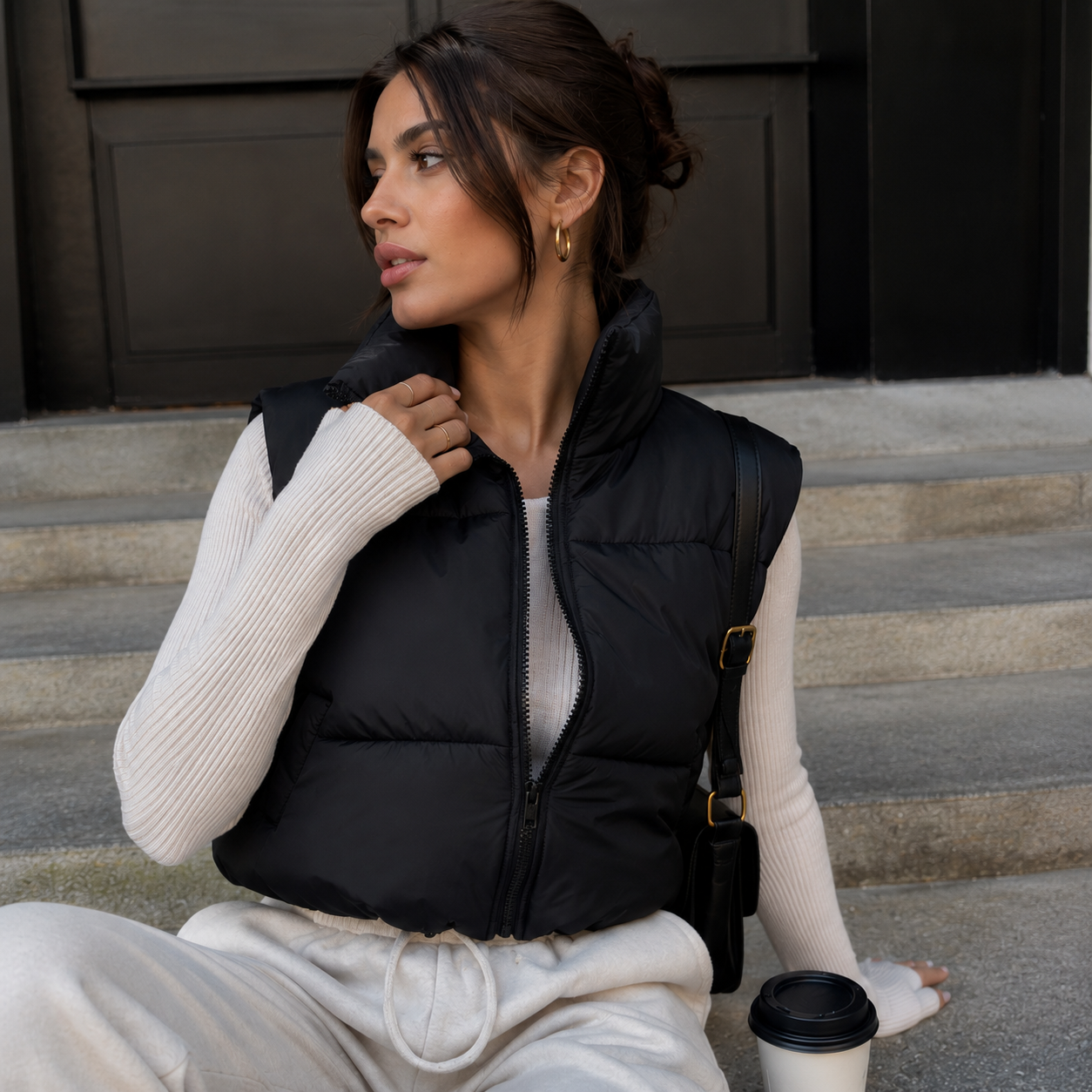 Women's Cropped Puffer Vest – Lightweight Padded Design With High Stand Collar