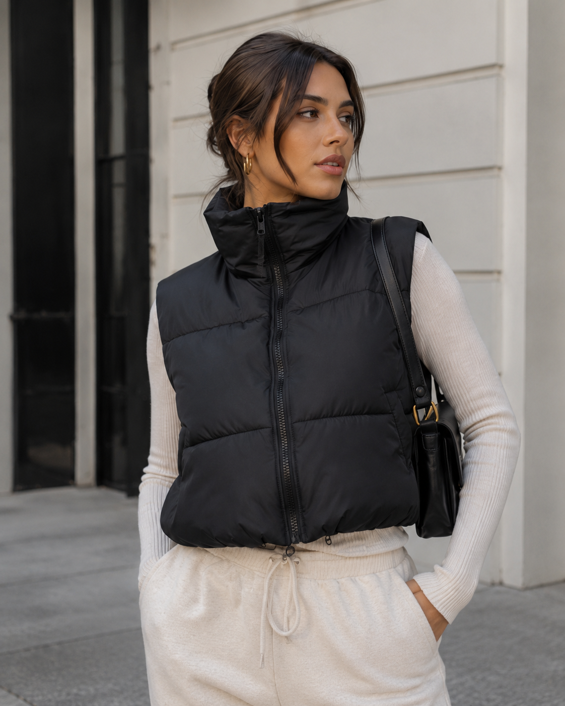 Women's Cropped Puffer Vest – Lightweight Padded Design With High Stand Collar