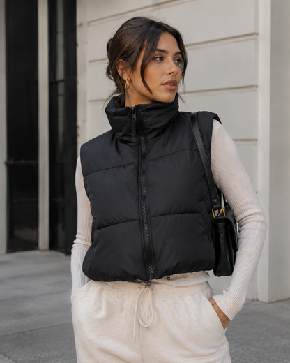 Women's Cropped Puffer Vest – Lightweight Padded Design With High Stand Collar