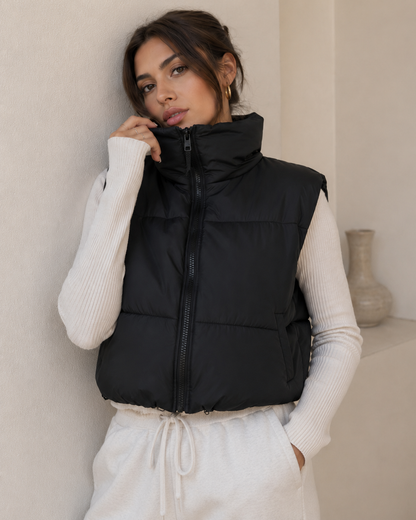 Women's Cropped Puffer Vest – Lightweight Padded Design With High Stand Collar
