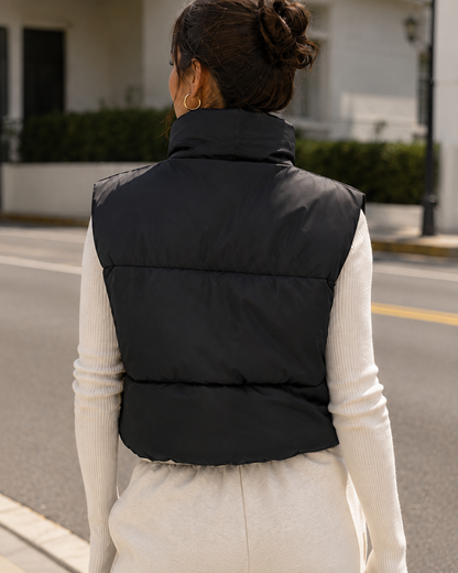 Women's Cropped Puffer Vest – Lightweight Padded Design With High Stand Collar