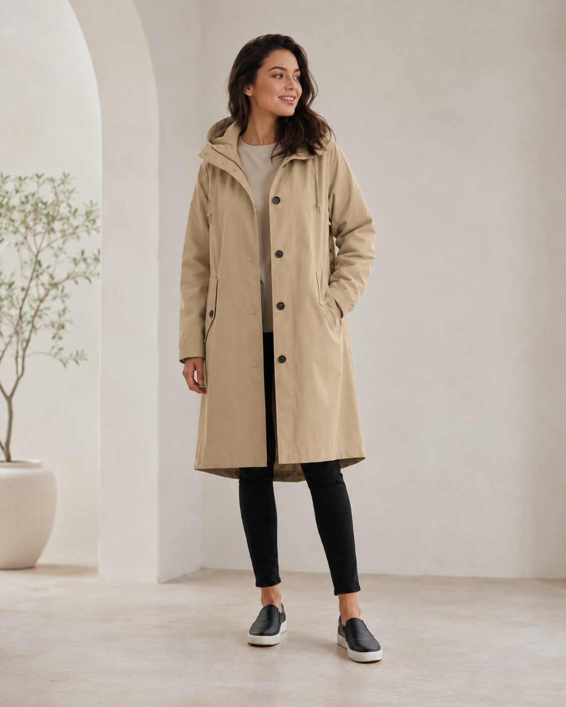 Modern Utility | Women's Long Water-Resistant Rain Jacket with Fishtail Hem | Adjustable Drawstring Hood for All-Weather Comfort 6