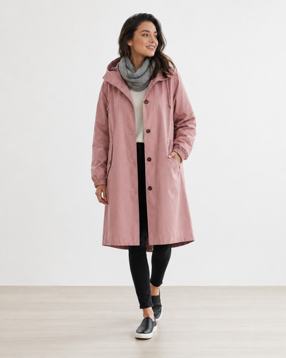 Modern Utility | Women's Long Water-Resistant Rain Jacket with Fishtail Hem | Adjustable Drawstring Hood for All-Weather Comfort 1