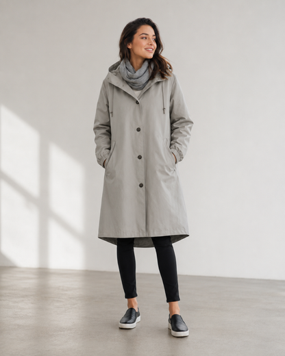 Modern Utility | Women's Long Water-Resistant Rain Jacket with Fishtail Hem | Adjustable Drawstring Hood for All-Weather Comfort 3
