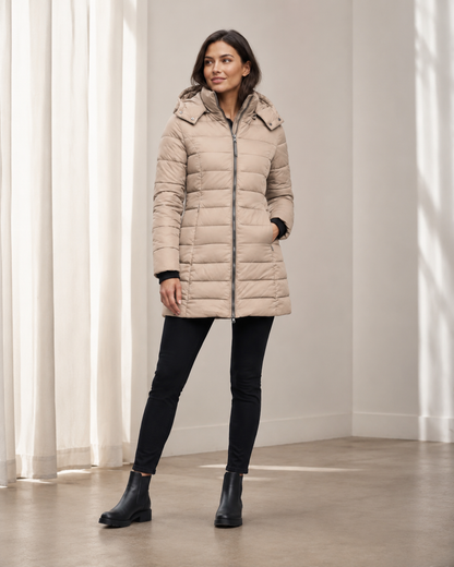 Womens Coat | Black Puffer Jacket with Adjustable Hood | Slim Fit for Warmth and Style 2
