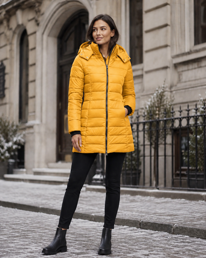 Womens Coat | Black Puffer Jacket with Adjustable Hood | Slim Fit for Warmth and Style 3