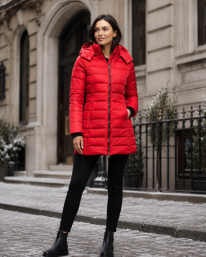 Womens Coat | Black Puffer Jacket with Adjustable Hood | Slim Fit for Warmth and Style 4