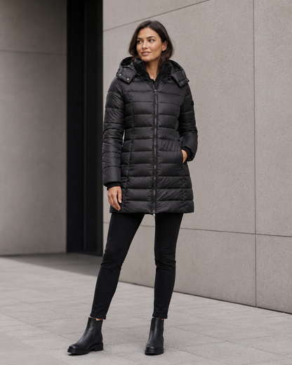 Womens Coat | Black Puffer Jacket with Adjustable Hood | Slim Fit for Warmth and Style 5