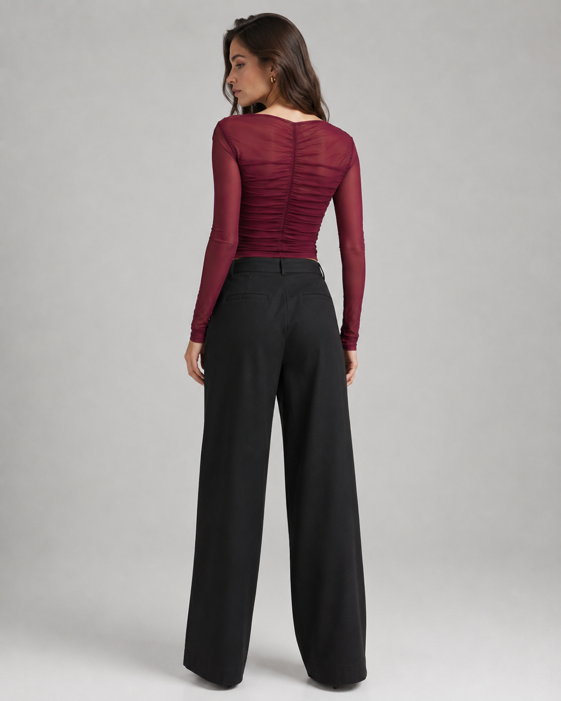 Effortless Allure | Women's Cropped Mesh Top with Sheer Sleeves | Stylish Going Out Top for Chic Evenings 3